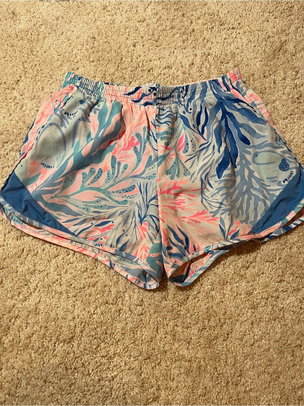 Lilly Pulitzer Coral & Sky Blue Botanical Athletic Shorts